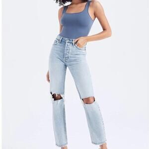 Abercrombie Curve Love Dad Jeans 27 High Rise Light Wash Distressed Straight Leg